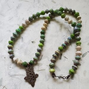 Fair Trade Ethiopian Coptic Cross Paper Bead Necklace